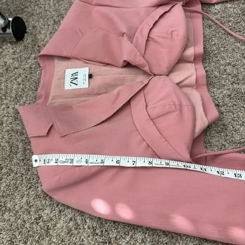 ZARA Pink Cropped Blazer Jacket Wrap Tie Waist Blogger Favorite Size Large L
